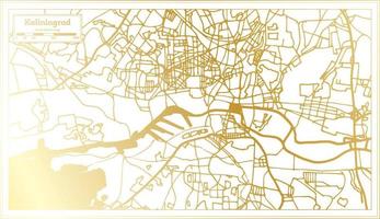 mapa da cidade de kaliningrado rússia em estilo retrô na cor dourada. mapa de contorno. vetor