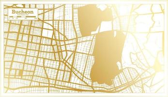 bucheon mapa da cidade da coreia do sul em estilo retrô na cor dourada. mapa de contorno. vetor