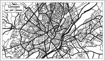 mapa da cidade de limoges frança na cor preto e branco em estilo retrô. mapa de contorno. vetor