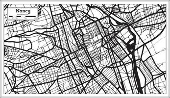 mapa da cidade de nancy frança na cor preto e branco em estilo retrô. mapa de contorno. vetor