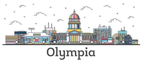 delineie o horizonte da cidade de olympia washington com edifícios coloridos isolados em branco. vetor