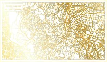 Mapa da cidade de Kuala Lumpur Malásia em estilo retrô na cor dourada. mapa de contorno. vetor