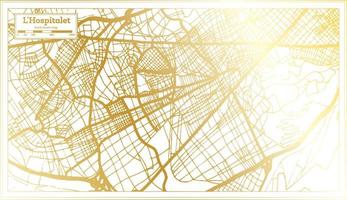 l mapa da cidade de espanha hospitalet em estilo retrô na cor dourada. mapa de contorno. vetor