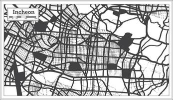 mapa da cidade de incheon coreia do sul na cor preto e branco no estilo retrô. vetor