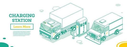 estação de carregamento eletromóvel. caminhão e van. transporte ecológico. energia verde. vetor