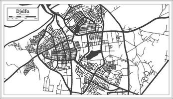 mapa da cidade de djelfa argélia em estilo retrô na cor preto e branco. mapa de contorno. vetor