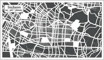 mapa da cidade de incheon coreia do sul em estilo retrô. mapa de contorno. vetor