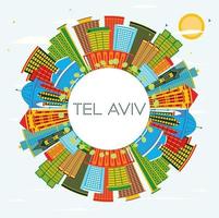 horizonte da cidade de tel aviv israel com edifícios coloridos, céu azul e espaço para texto. vetor
