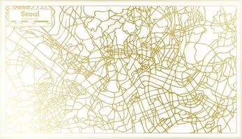 mapa da cidade de seul coreia do sul em estilo retrô na cor dourada. mapa de contorno. vetor