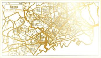 mapa da cidade de brest frança em estilo retrô na cor dourada. mapa de contorno. vetor