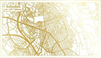 mapa da cidade de sabadell espanha em estilo retrô na cor dourada. mapa de contorno. vetor