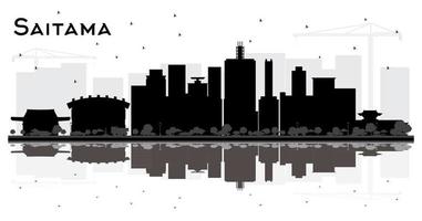 Saitama Japão cidade skyline silhueta preto e branco com reflexões. vetor