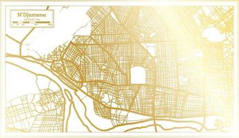 mapa da cidade de n'djamena chad em estilo retrô na cor dourada. mapa de contorno. vetor