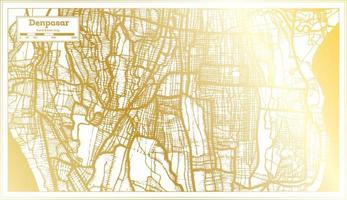 mapa da cidade de denpasar indonésia em estilo retrô na cor dourada. mapa de contorno. vetor