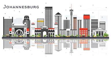 horizonte da cidade de joanesburgo áfrica do sul com edifícios cinza e reflexões isoladas no branco. vetor