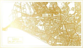 mapa da cidade de lima peru em estilo retrô na cor dourada. mapa de contorno. vetor