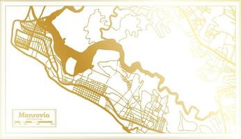 mapa da cidade de monróvia liberia em estilo retrô na cor dourada. mapa de contorno. vetor