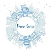 delineie o horizonte da cidade de Providence Rhode Island com edifícios azuis e espaço para texto. vetor