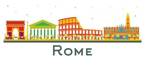 Skyline da cidade de Roma Itália com edifícios coloridos isolados no branco. vetor