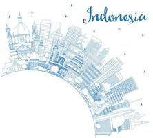 delineie o horizonte das cidades da indonésia com edifícios azuis e copie o espaço. vetor