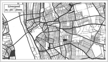 mapa da cidade de liverpool grã-bretanha na cor preto e branco no estilo retrô. mapa de contorno. vetor