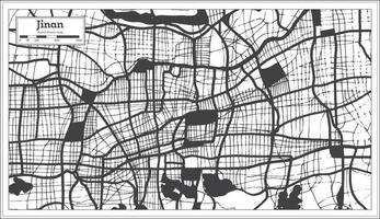 mapa da cidade de jinan china na cor preto e branco em estilo retrô. mapa de contorno. vetor