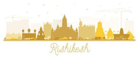 rishikesh índia cidade skyline silhueta com edifícios dourados isolados no branco. vetor