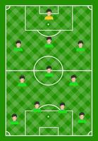 campo de futebol com grama verde e com onze jogadores. ilustração vetorial vetor