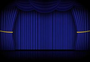 ópera de cortina azul, cortinas de palco de cinema ou teatro. holofotes no fundo de cortinas de veludo fechadas. ilustração vetorial vetor