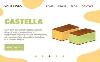 vetor dois castella. modelo da web da página de destino. design do site. sobremesa asiática. site com bolos de esponja de chá amarelo e verde tradicionais japoneses.