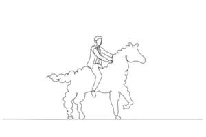 empresário montando a metáfora do cavalo nuvem branca da ideia de gestão. estilo de arte de uma linha vetor