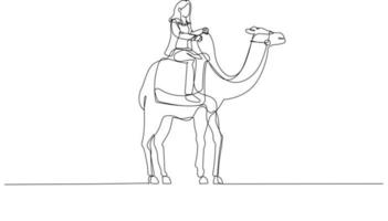 desenho animado da empresária andando no conceito de camelo de negócios diversos e fortes. estilo de arte de linha única vetor