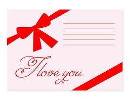 ilustração vetorial. envelope com laço vermelho e fita. cartão de felicitações. Eu amo Você vetor