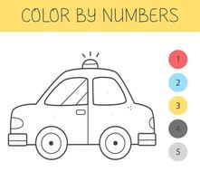 livro de colorir por números para crianças com um carro. página para colorir com carro bonito dos desenhos animados. preto e branco monocromático. ilustração vetorial. vetor