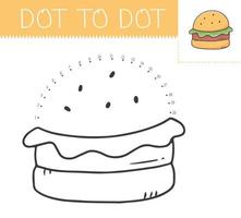 livro de colorir jogo ponto a ponto com hambúrguer para crianças. página para colorir com um hambúrguer bonito dos desenhos animados. ilustração vetorial. vetor