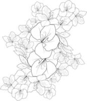 flores de rabiscos desenhadas à mão monocromáticas, esboço de azalea rani para cartões comemorativos, pôsteres. ilustração vetorial. vetor