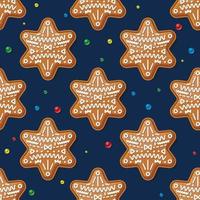 padrão perfeito com estrela de gengibre em azul. biscoito de natal. vetor