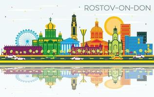 horizonte da cidade de rostov-on-don na rússia com edifícios coloridos, céu azul e reflexos. vetor