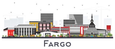 horizonte da cidade de fargo dakota do norte com edifícios coloridos isolados em branco. vetor