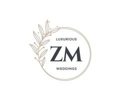 modelo de logotipos de monograma de casamento de letra de iniciais zm, modelos minimalistas e florais modernos desenhados à mão para cartões de convite, salve a data, identidade elegante. vetor