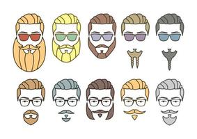 conjunto de contorno do rosto hipster com bigodes e barbas vetor