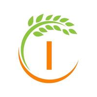 logotipo da agricultura no conceito de letra i. agricultura e pastagem agrícola, leite, logotipo do celeiro vetor