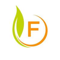 letra f conceito de logotipo eco com ícone de folha verde vetor