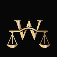 design de logotipo de lei de advogado de escala de letra w. pilar inicial, escritório de advocacia, design de assinatura de advogado vetor