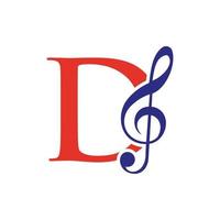 logotipo da música no conceito de letra d. sinal de nota musical, modelo de melodia de música de som vetor