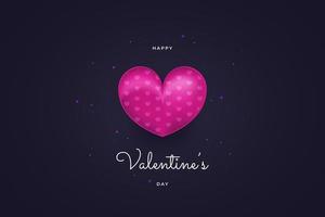cartão de feliz dia dos namorados com coração rosa 3d isolado em fundo escuro. cartaz ou banner de tipografia dos namorados vetor