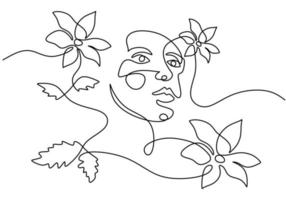 mão desenhando uma linha mulher rosto surreal e flor vetor
