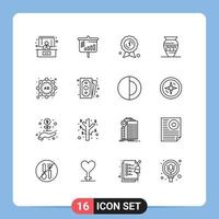 16 contornos universais definidos para a web e aplicativos móveis distintivo de anúncio de estratégia grécia emoji elementos de design de vetores editáveis