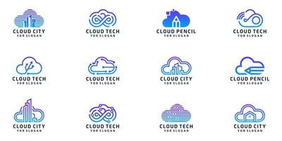 coleção de modelos de logotipo de tecnologia em nuvem vetor