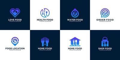 conjunto de ícones de símbolos de design de logotipo de comida criativa vetor